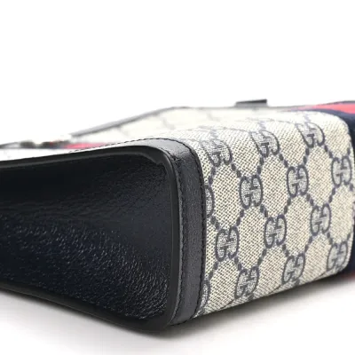 Gucci Small Web Ophidia Pouch Beige/Blue GG Supreme Monogram Canvas Gold Hardware