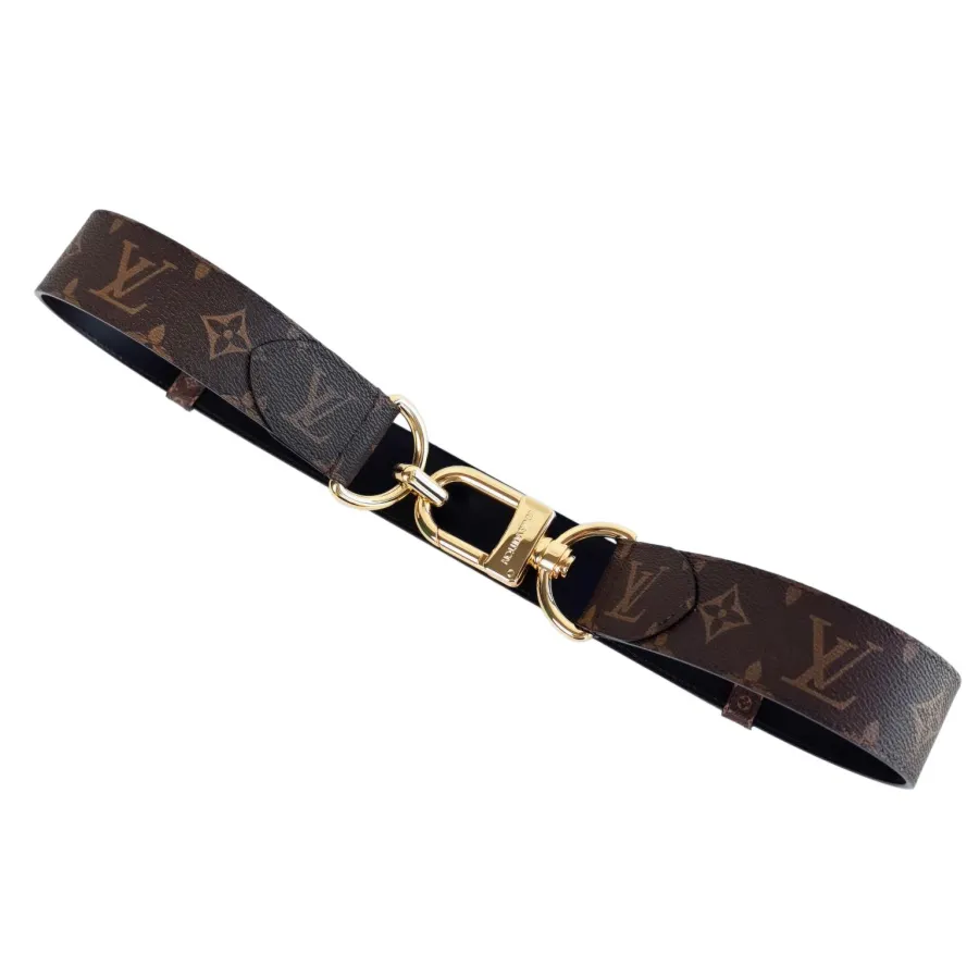 Louis Vuitton Women's Oversized Hook Reversible Belt In Black/Tan Calfskin And Monogram Canvas With Gold Hardware 40mm