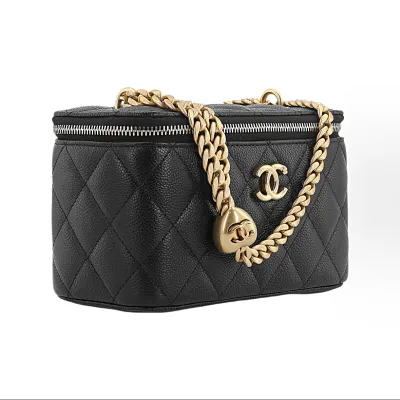 Chanel Small Black Quilted Caviar Leather Gold Hardware