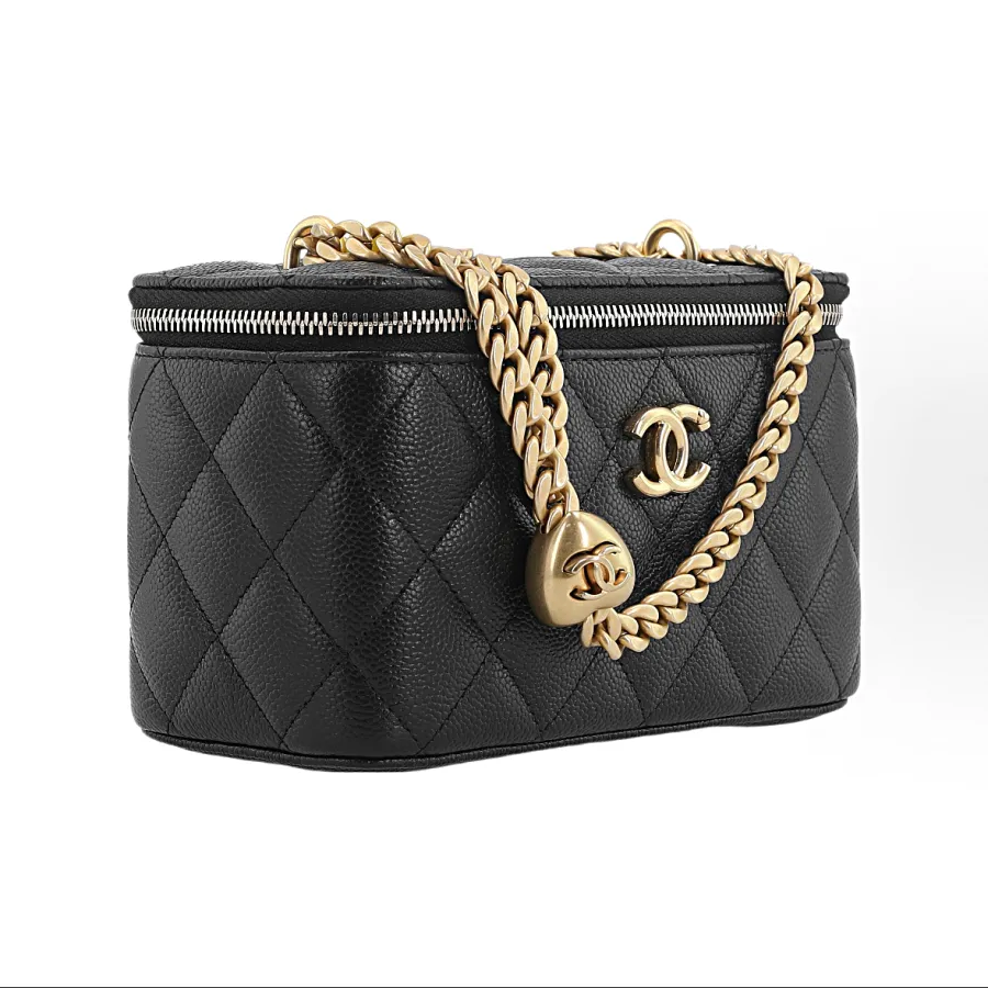 Chanel Small Black Quilted Caviar Leather Gold Hardware