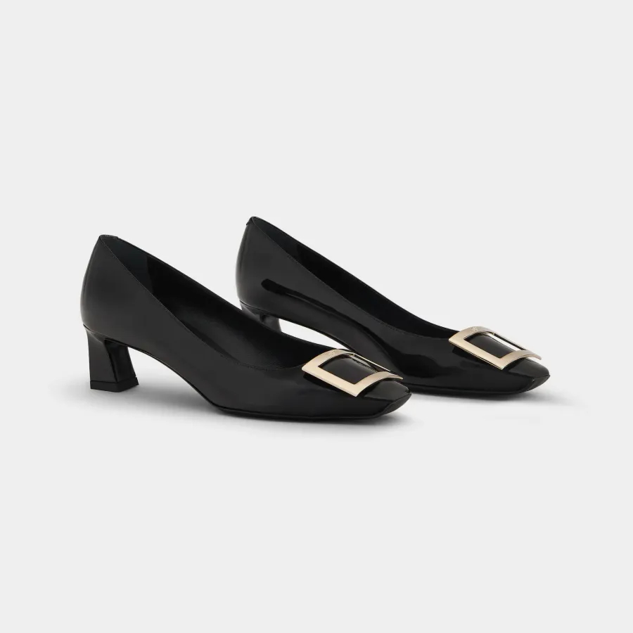 Roger Vivier Trompette Pumps High Heels In Black Patent Leather With Metal Buckle (Heel Height 4.5cm)