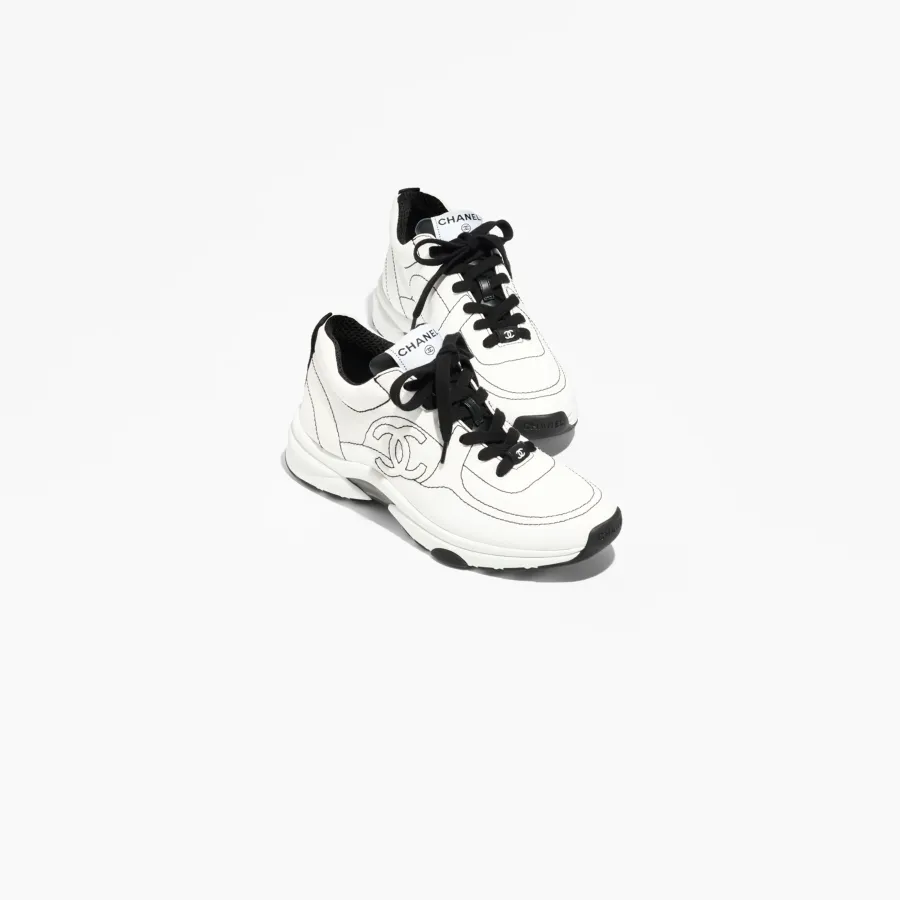 White and black cotton Chanel Sneakers
