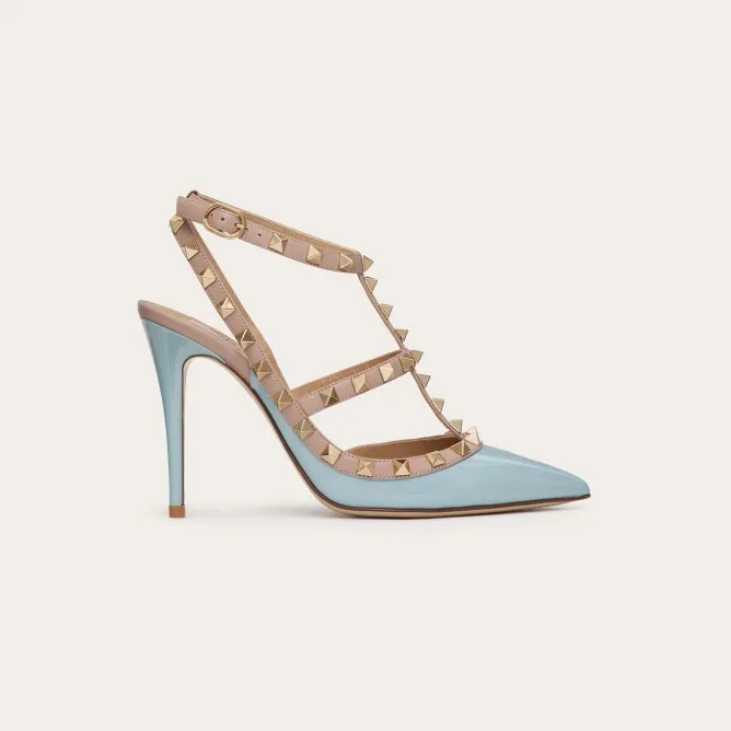 VALENTINO Patent leather lace-up rivet heels