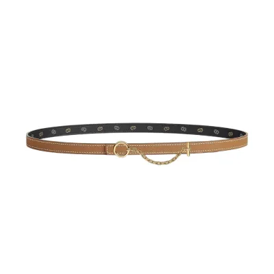 Hermès Women' s Round Chain Buckle Reversible Belt In Brown/Black Epsom Calfskin With Gold/Silver Hardware 13mm