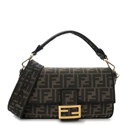 Fendi Medium FF 1974 Baguette Tobacco/Moro/Black Jacquard Fabric Gold Hardware