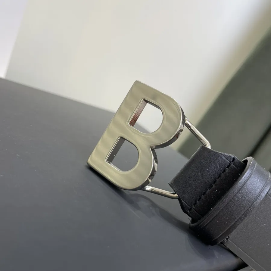 Balenciaga Women's Single B Buckle Belt In Pink/Pale Pink/Black Smooth Calfskin With Gold/Silver Hardware 30mm