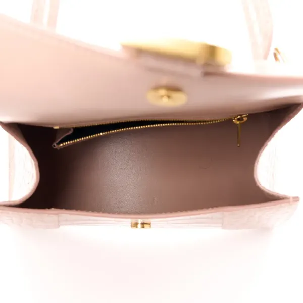 Balenciaga Small Hourglass Top Handle Bag Nude Beige Crocodile Embossed Shiny Calfskin Leather Gold Hardware - Image 7