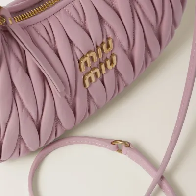 Miu Miu Wander Matelassé Quilted Lambskin Leather handbag Pink Crossbody Bags