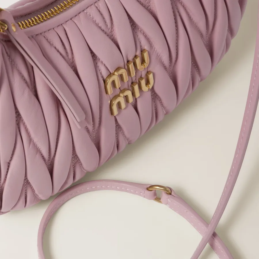 Miu Miu Wander Matelassé Quilted Lambskin Leather handbag Pink Crossbody Bags