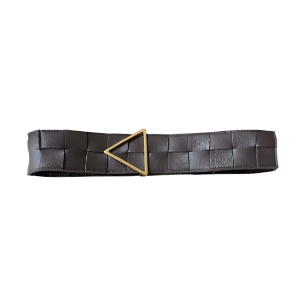Bottega Veneta Women's Triangle Buckle Maxi Intrecciato Belt In Black/Coffee/Blue/White Calfskin With Gold/Silver Hardware 60mm - Image 5
