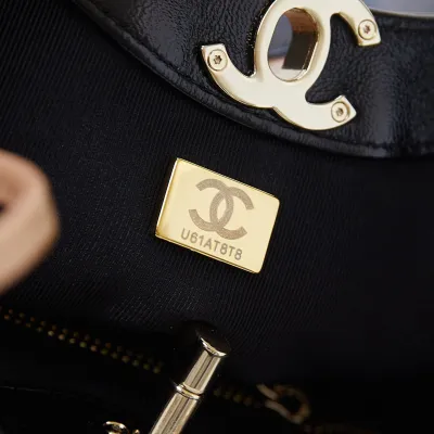 Chanel Quilted Lambskin Leather Black and Milk tea color Crossbody Bags