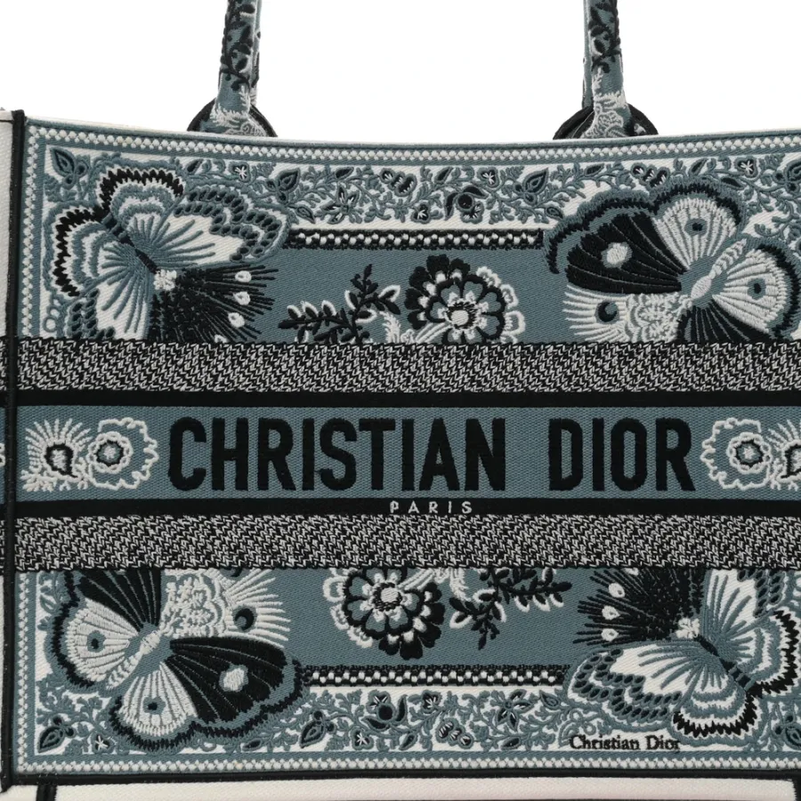 Dior Medium Butterfly Bandana Book Tote Black/White Embroidered Canvas