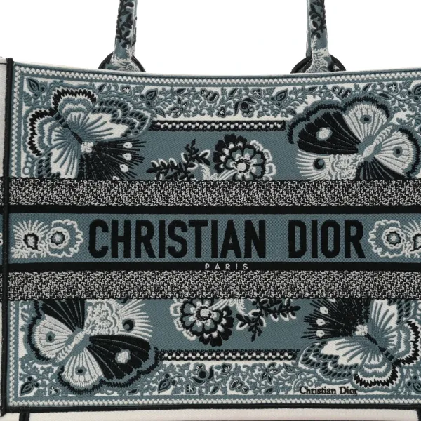 Dior Medium Butterfly Bandana Book Tote Black/White Embroidered Canvas - Image 8