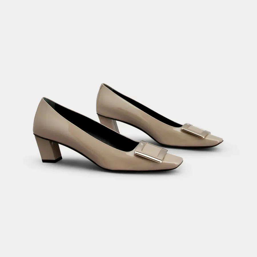 Roger Vivier Belle Vivier Pumps High Heels In Beige Patent Leather With Metal Buckle (Heel Height 4.5cm)