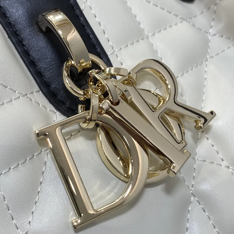 Dior Medium Dior Toujours Bag In White And Black Macrocannage Calfskin With Light Gold Hardware