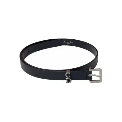 Dior Women' s Square Buckle Loop Belt In Black/White/Khaki Calfskin With Gold/Silver Hardware 20mm