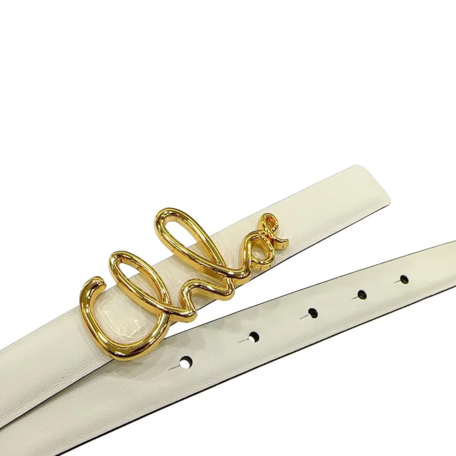 Chloe Logo Buckle Belt In White/Blue/Green/Orange/Black/Pink Calfskin With Gold Hardware 20mm