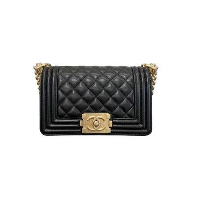 Chanel Lleboy Black Quilted Shiny Calfskin Leather / Quilted Caviar Leather Shoulder Bags Crossbody Bags