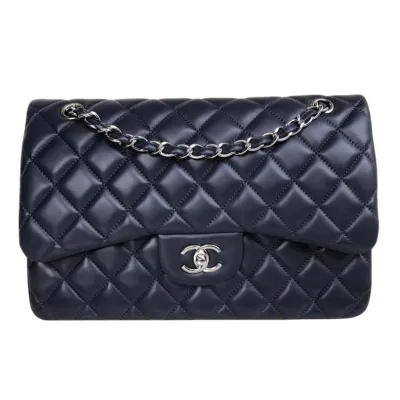 Chanel CF  Blue / Navy Blue Quilted Lambskin Leather Crossbody Bags