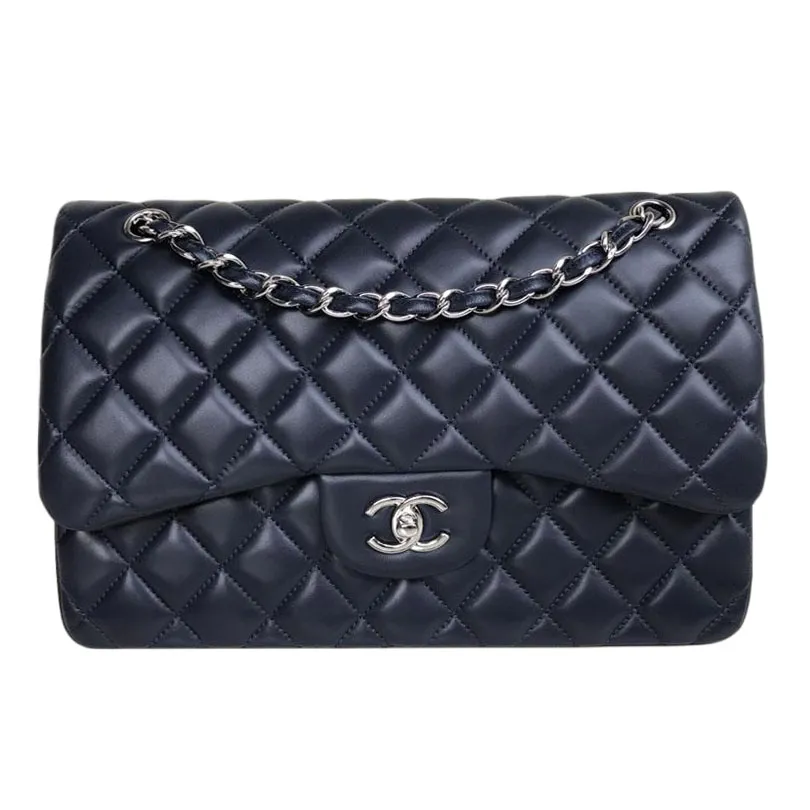 Chanel CF  Blue / Navy Blue Quilted Lambskin Leather Crossbody Bags