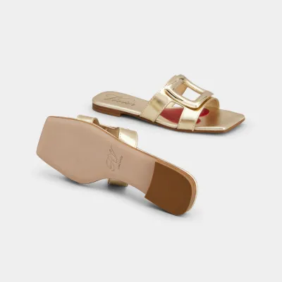 Roger Vivier Viv' By The Sea Mules Flats In Gold Leather With Metal Buckle