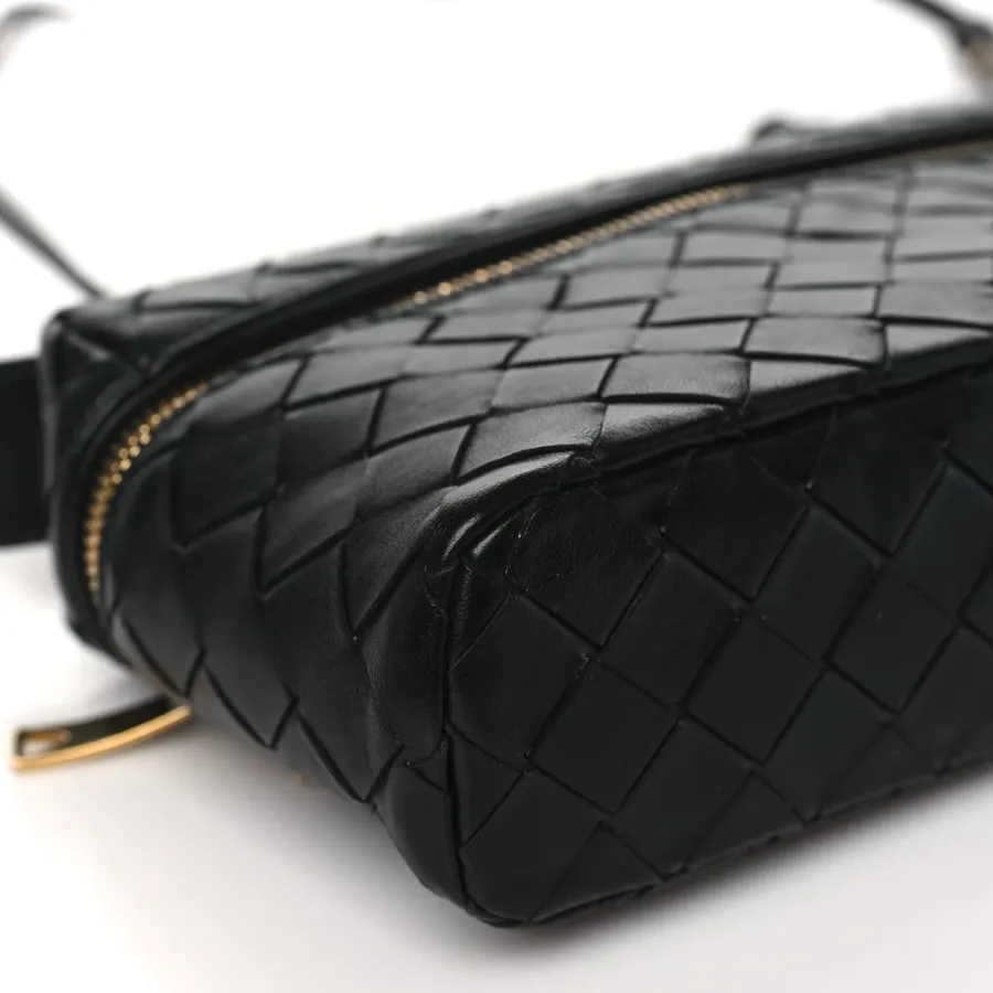 Bottega Veneta Medium Intrecciato Bang Bang Vanity Case Black Calfskin Leather Gold Hardware
