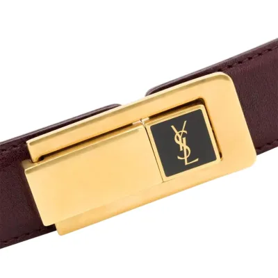 Saint Laurent Charniere Buckle Belt In Black/Burgundy Smooth Calfskin With Gold Hardware 30mm