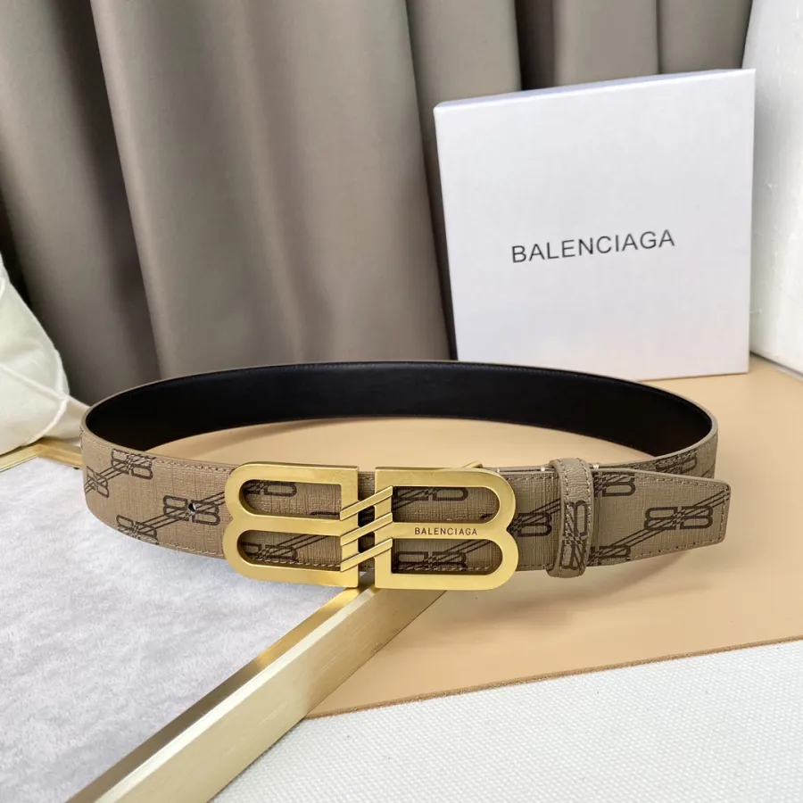 Balenciaga Men's BB Signature Belt In Black/Beige Bb Monogram Coated Canvas With Gold/Silver Hardware 38mm