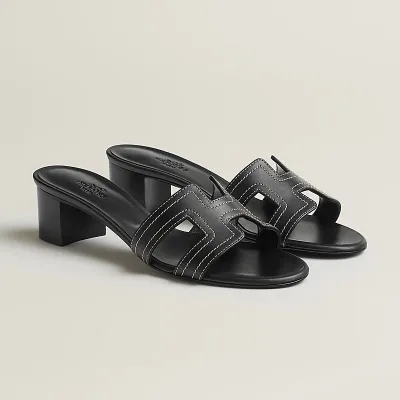 HERMES Oasis Slippers High-heeled slippers Black High Heels Sandal