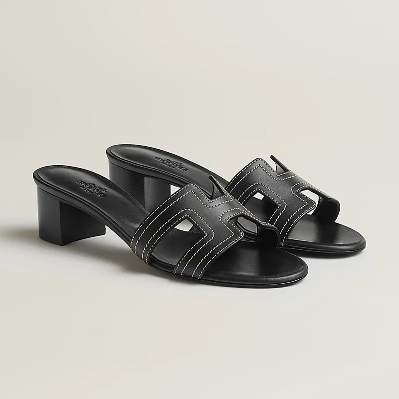 HERMES Oasis Slippers High-heeled slippers Black High Heels Sandal