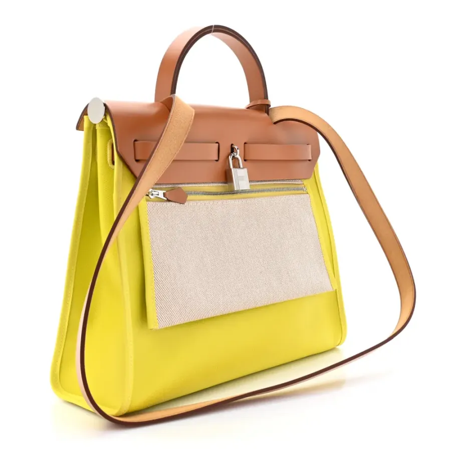 Hermès H Berline Herbag Zip 31 PM Lime Toile & Vache Hunter Leather Palladium Silver Hardware