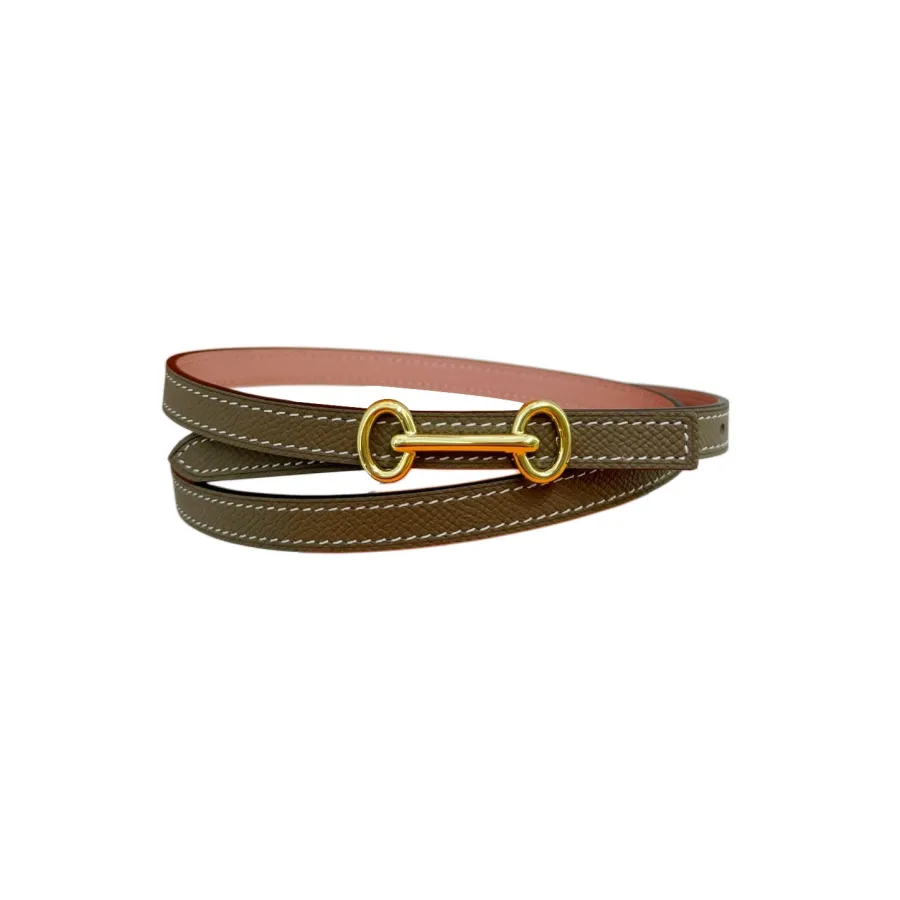 Hermès Women' s Horsebit Buckle Reversible Belt In White/Pink/Etoupe Calfskin With Gold/Silver Hardware 13mm