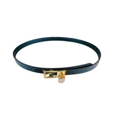 Hermès Women' s Long Square Buckle Belt In Etoupe/Black/Pink/Blue/Red/Yellow Calfskin With Gold Hardware 13mm