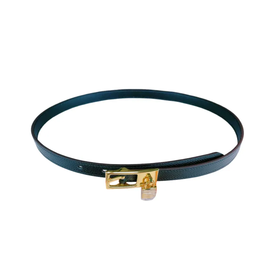 Hermès Women' s Long Square Buckle Belt In Etoupe/Black/Pink/Blue/Red/Yellow Calfskin With Gold Hardware 13mm