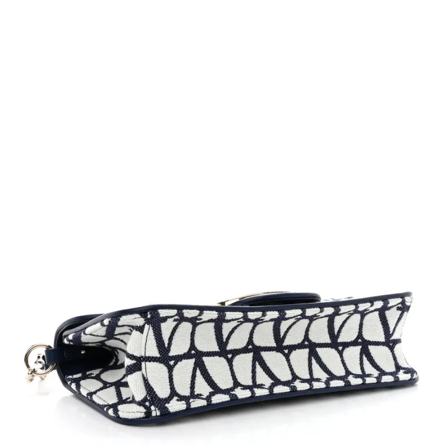 Valentino Garavani Small VLogo Locò Shoulder Bag White/Worker Toile Iconographe Cotton Silver Hardware