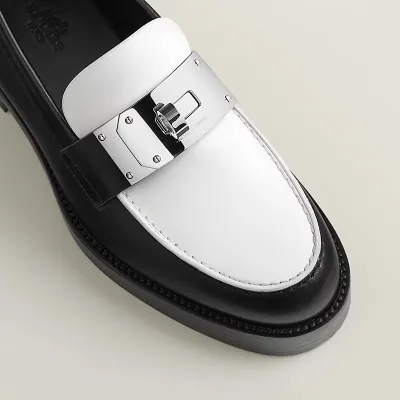 HERMES Hot Black and White Loafers