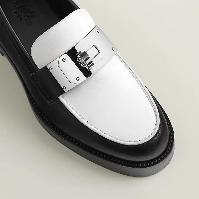 HERMES Hot Black and White Loafers