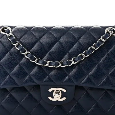 Designer Handbags | Blue Quilted Caviar Leather