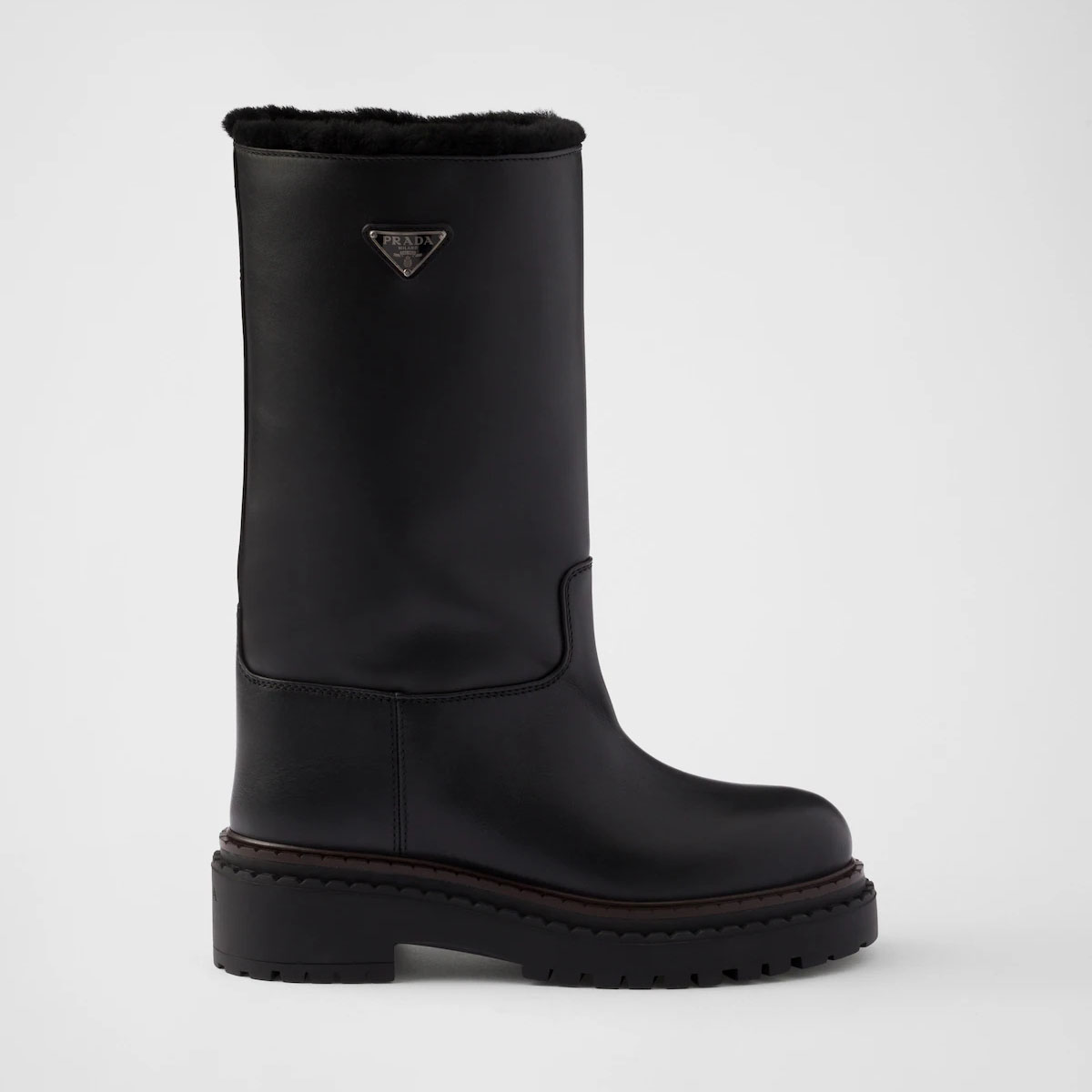 PRADA Botas de couro preto e pele de carneiro