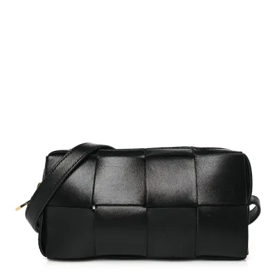 Bottega Veneta Mini Intreccio Cassette Phone Pouch Crossbody Bag Black Lambskin Leather