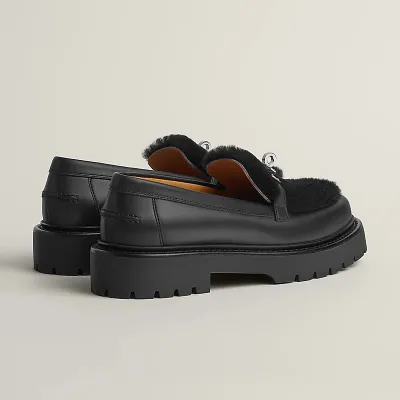 HERMES Icone Black Loafers