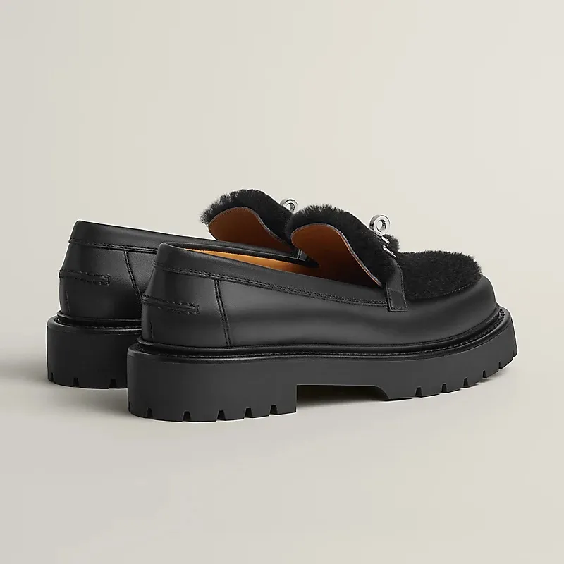 HERMES Icone Black Loafers