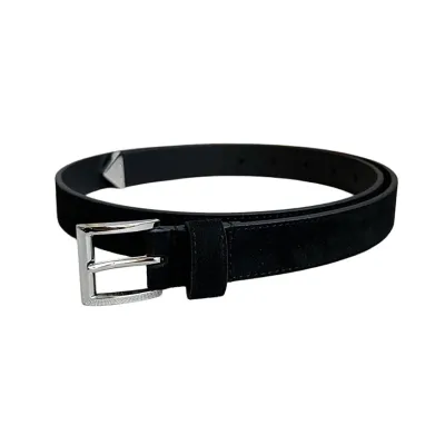 Prada Women' s Square Buckle Belt In Brown/Black Suede Calfskin With Gold/Silver Hardware 25mm