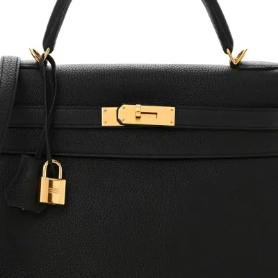 Hermès Kelly Retourne 32 Black Togo Leather Gold Hardware