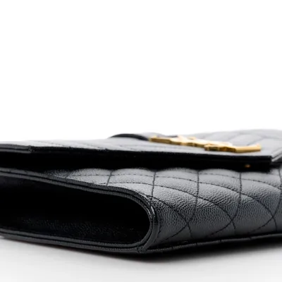 Saint Laurent Medium Clutch Black Triquilt Monogram Grain De Poudre Textured Mixed Matelasse Leather Gold Hardware