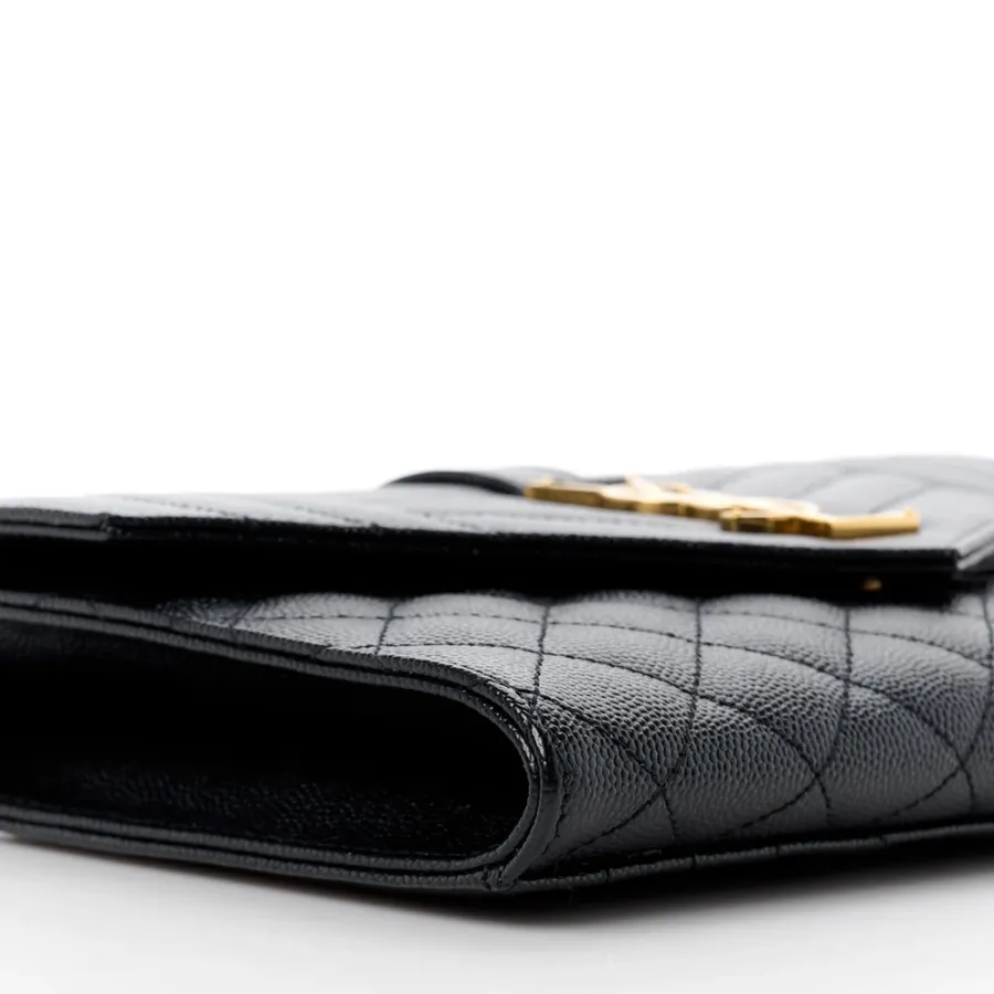 Saint Laurent Medium Clutch Black Triquilt Monogram Grain De Poudre Textured Mixed Matelasse Leather Gold Hardware