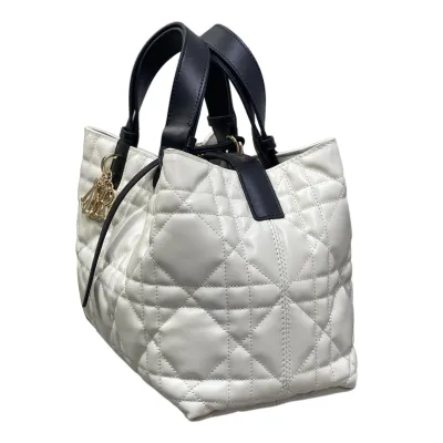 Dior Medium Dior Toujours Bag In White And Black Macrocannage Calfskin With Light Gold Hardware