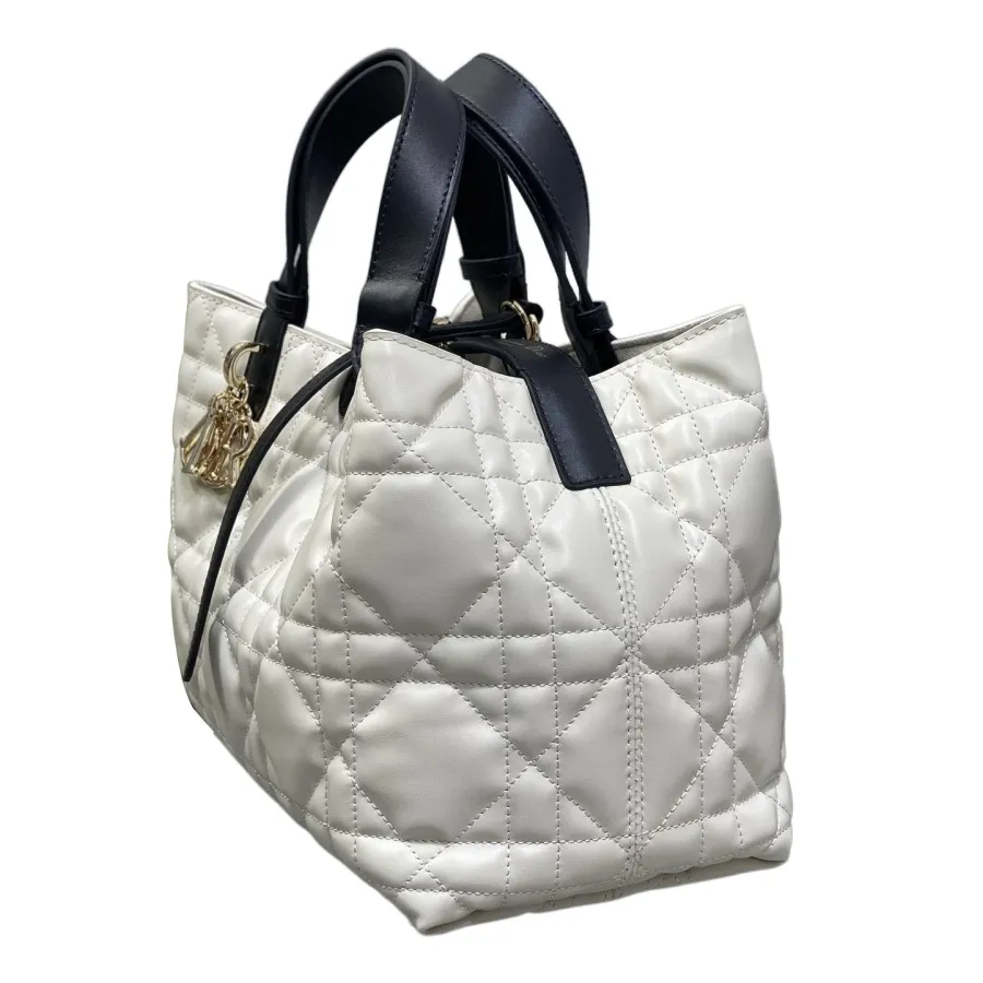 Dior Medium Dior Toujours Bag In White And Black Macrocannage Calfskin With Light Gold Hardware