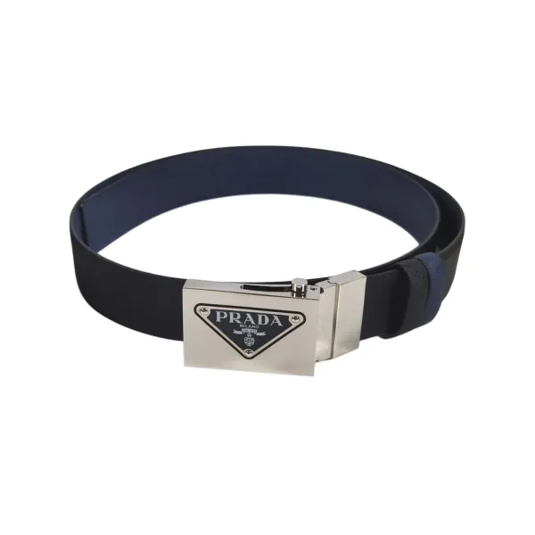 Prada Men' s Square Buckle Belt In Black/Brown/Blue/White Saffiano Calfskin With Silver Hardware 35mm - Image 2