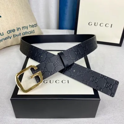Gucci Men's Square G Buckle Belt In Black Monogram Calfskin With Gold/Silver Hardware 38mm